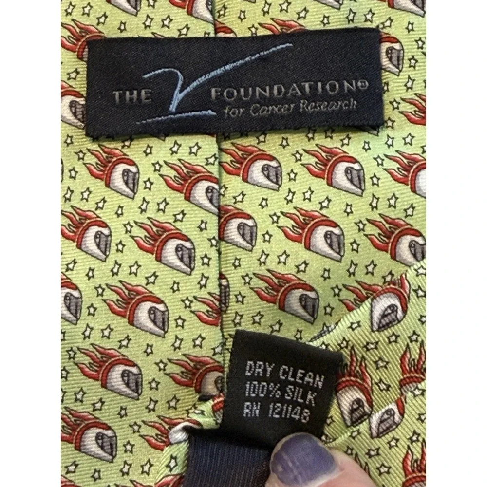 V Foundation Mario Andretti Super Mario Silk Tie Green Racing Helmet Novelty USA